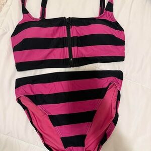 Pink and Black Striped Bikini Set Michael kors